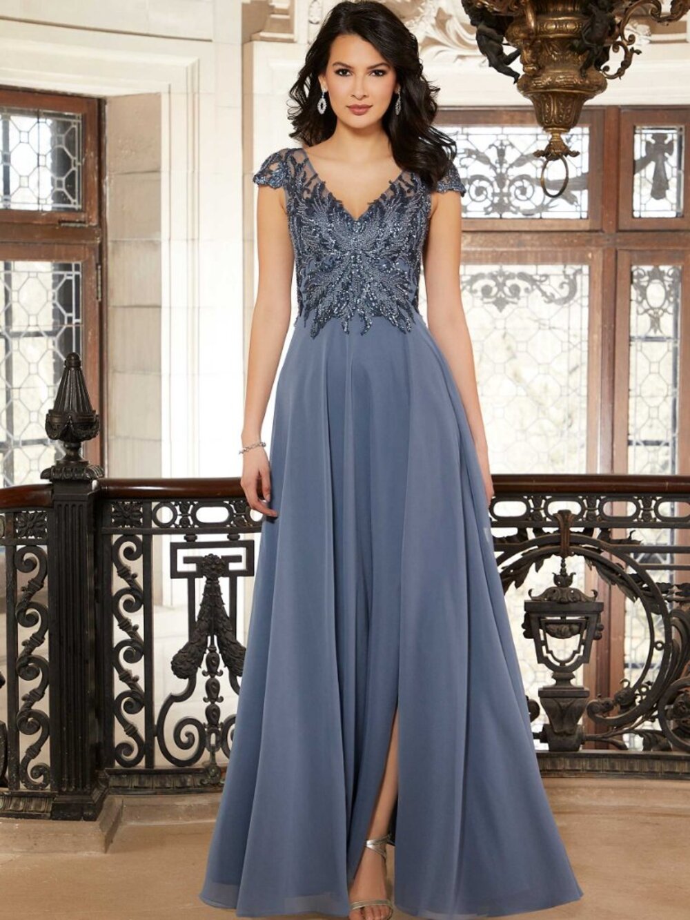 Slate Sequin Chiffon  Mother of the Bride/Groom Gown MGNY 72605